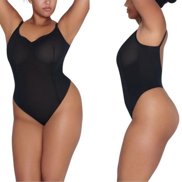 NWT SKIMS Power Mesh Bodysuit In Onyx Black Shaping Shape wear Tank Bodysuit